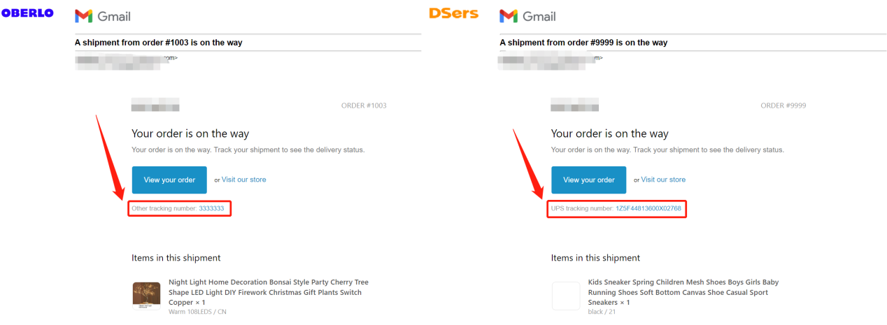 Notification email template-Compare email sent to customers