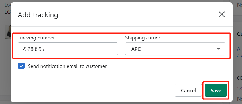 send tracking number to customer shopify